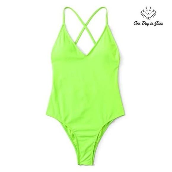 Soly Hux Plunge Neck Cross Back One Piece Swimsuit Size L - Picture 1 of 4